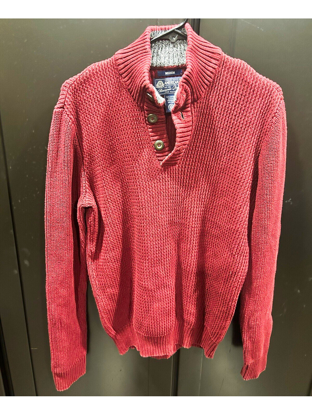 American Rag Men's Medium Red Cotton Pullover Sweater with Button Collar